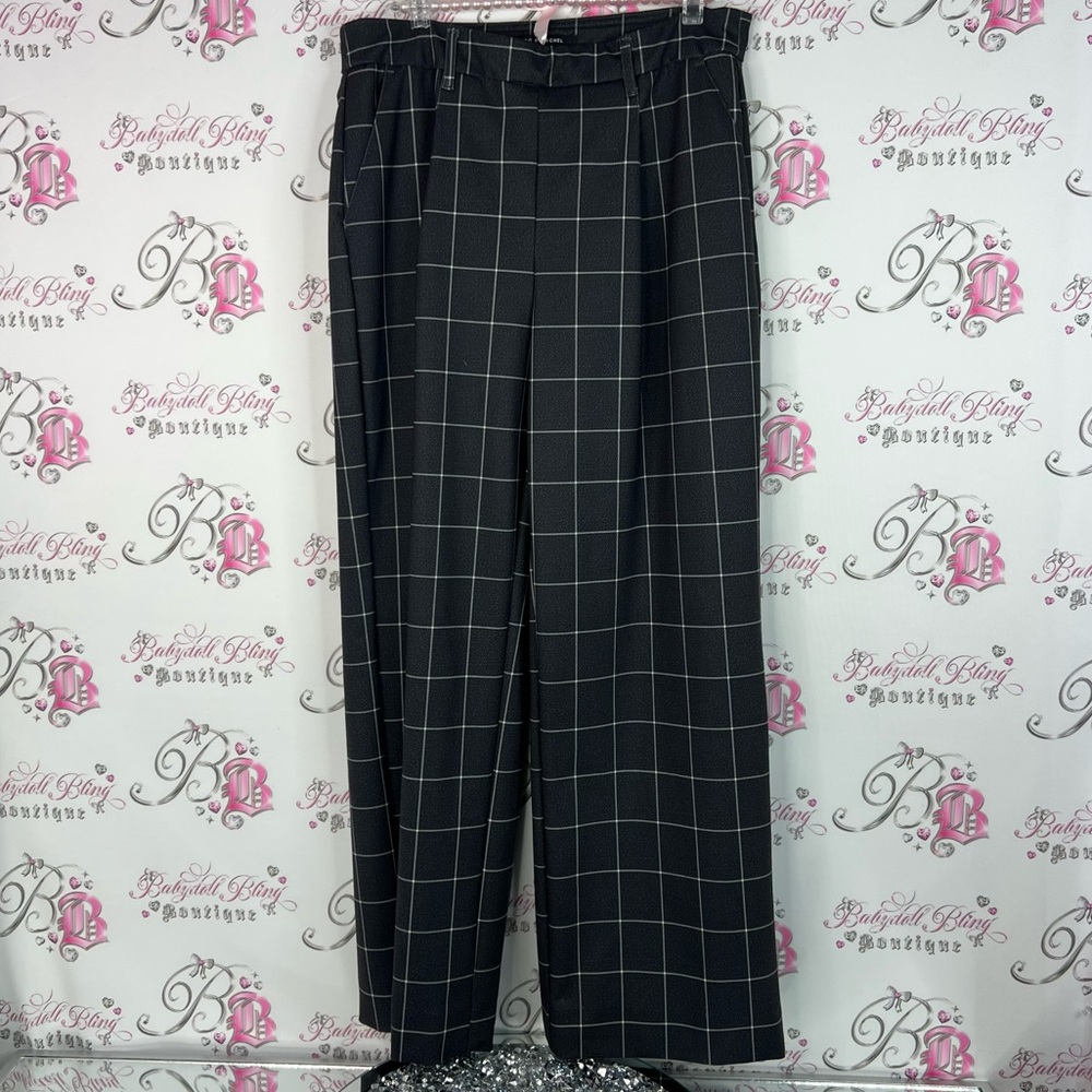 Zac & Rachel pants square plaid stripes wide leg trouser Black Plaid Pants